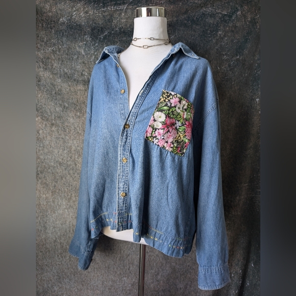 90s Unisex Festival Denim Oversized Shirt - Picture 1 of 5